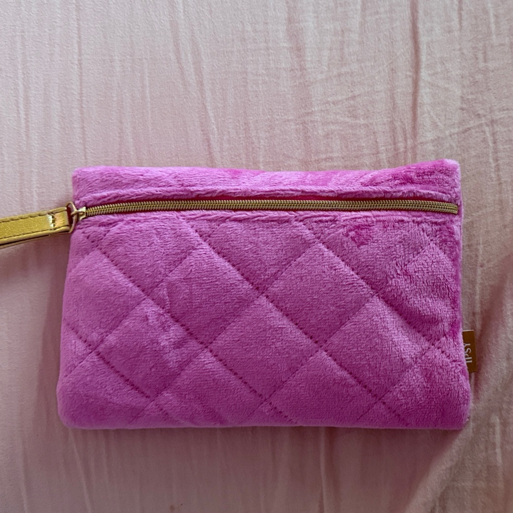 Lavish Pink Quilted Wristlet with Gold wrist strap